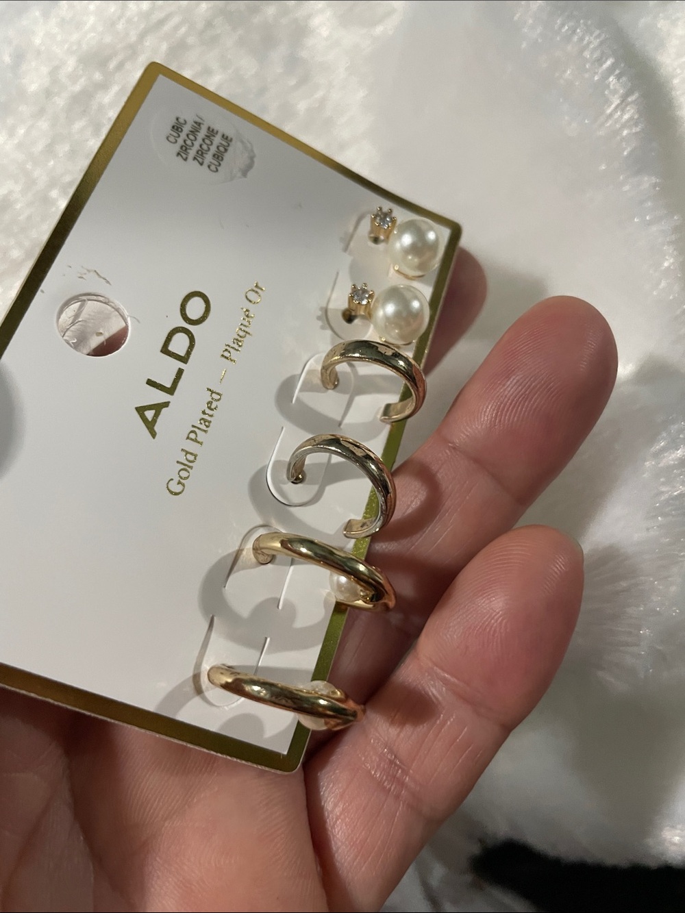 ALDO Gold Plated Hoop and Pearl Earring Set